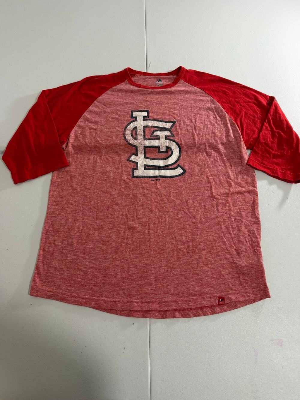 Majestic St Louis Cardinals 3/4 Sleeve Raglan Shirt Heather Red MLB Sz XL